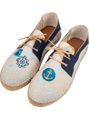Dogo Erkek Vegan Mavi Bağcıklı Espadril - Patches Tasarım