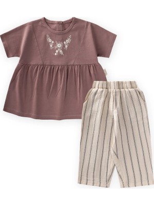 Cigit Müslin Şalvarlı Tunik Takım 1-7 Yaş Gül Kurusu