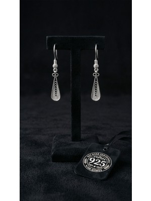 Roza Silver 925 Ayar Gümüş Geleneksel El Işçiliği Telkari Damla Motifli Minimal Kanca Küpe