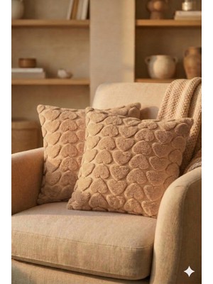 Miabella Home 2'li Peluş Kalp Desenli Kırlent Kılıfı 45X45 cm | Fermuarlı Dekoratif Yastık Kılıfı