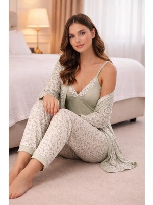 Pemilo Kadın 3164 3'lü Viscon Sabahlık Pijama Takımı