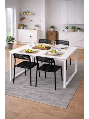 Flinder 5'li Mutfak Masa Takımı, 4 Sandalye ve 1 Masa, Yemek Odası, Bahçe Takımı, 4 Kişilik, Metal Ayaklı