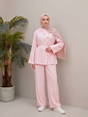 Foremia Çapraz Düğmeli Pantolonlu Takım-Pembe -