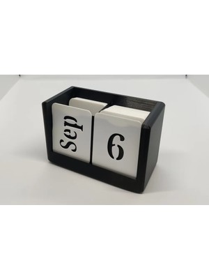 Dekoratif Ahşap Görünümlü Sonsuz Masa Takvimi - Minimalist 3D Baskı Ofis ve Ev Dekoru (Siyah-Beyaz)