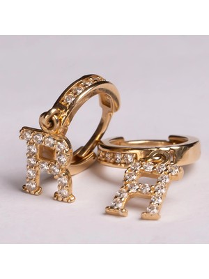 Hakan Mücevherat Sallantılı Taşlı R Harfi 14 Ayar Altın Küpe