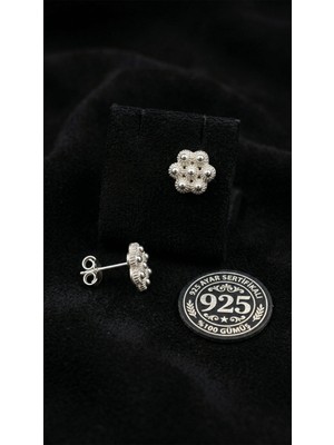 Roza Silver 925 Ayar Geleneksel Telkari El Işçiliği Midyat Bereket Serisi Çiçek Çivili Gümüş Küpe - 8mm