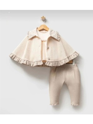 Butik Kız Bebek Pamuklu Kumaş 3'lü Özel Tasarım Takım Alt - Üst Takım
