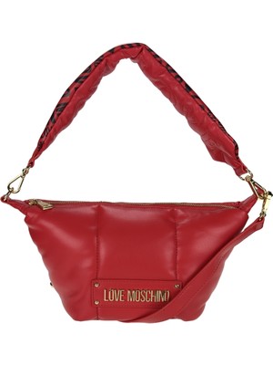 Love Moschino Kadın Yastıklı Logo Baskılı Askı Metalik Logo Detaylı Kırmızı Omuz Çantası JC4319PP0NKM1-50A