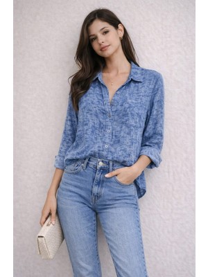 Dima Kadın Standart Beden Yıkama Detaylı Uzun Kollu Gömlek