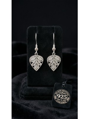 Erdobia 925 Ayar Gümüş Geleneksel El Işçiliği Telkari Yaprak Motifi Kanca Küpe