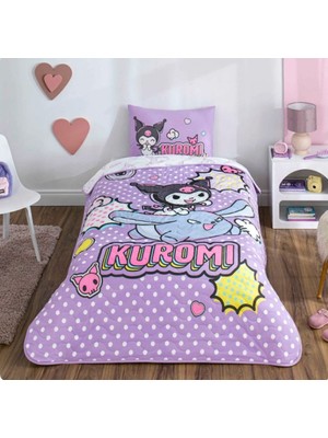 Taç Lisanslı Kuromi Smile Tek Kişilik Yatak Örtüsü