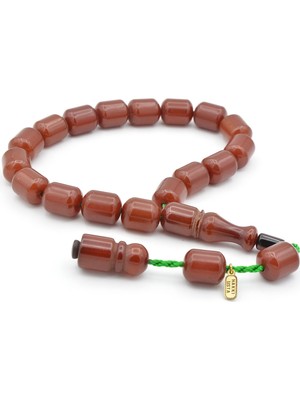 Murty99 Hakkı Usta Imzalı Koyu Turuncu Sıkma Kehribar Efe Maskot Tesbih 001