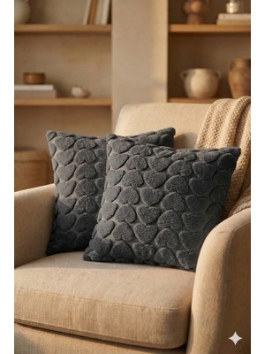 Miabella Home 2'li Peluş Kalp Desenli Kırlent Kılıfı 45X45 cm | Fermuarlı Dekoratif Yastık Kılıfı