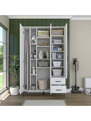 Rani KC105 Banyo Dolabı 3 Kapaklı 13 Raflı 2 Çekmeceli Çok Amaçlı Dolap Beyaz