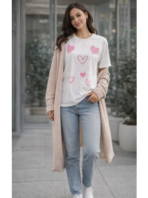 Dima Kalp Taşlı Kısa Kollu Bisiklet Yaka T-Shirt