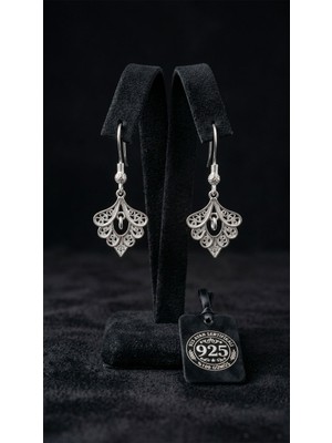 Roza Silver 925 Ayar Gümüş Geleneksel El Işçiliği Telkari Tavus Kuşu Tüyü Minimal Kanca Küpe