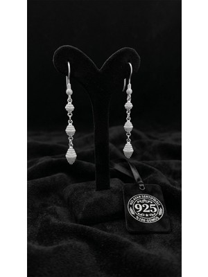 Roza Silver 925 Ayar Geleneksel Kafes Telkari El Işi Top Zincir Gümüş Üçlü Sallantılı Küpe