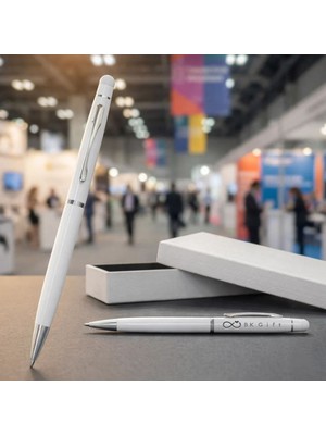 BK Gift Bk Kurumsal Promosyon 1022 Metal Beyaz Touchpen Kalem – Lazer Baskılı Logolu Tükenmez Kalem(10 Adet)