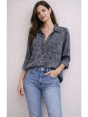 Dima Kadın Standart Beden Yıkama Detaylı Uzun Kollu Gömlek