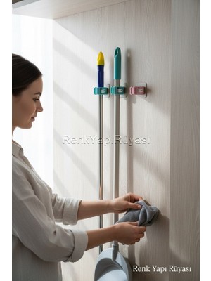 Renk Yapı Rüyası 3 Adet Çok Amaçlı Süpürge Fırça Mop Askısı Sap Tutucu Mutfak Banyo Askısı
