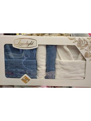 Limelight Select Ekonomik Aile Bornoz Seti (6 Parça)-Krem Indigo