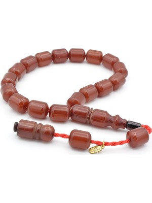 Murty99 Hakkı Usta Imzalı Koyu Turuncu Sıkma Kehribar Efe Maskot Tesbih 002