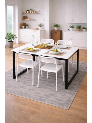 Flinder 5'li Mutfak Masa Takımı, 4 Sandalye ve 1 Masa, Yemek Odası, Bahçe Takımı, 4 Kişilik, Metal Ayaklı