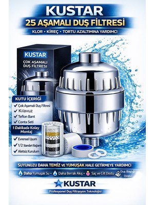 Kustar Krom Duş Filtresi – Kireç Önleyici & Klor Azaltıcı Arıtmalı Duş Başlığı Filtresi