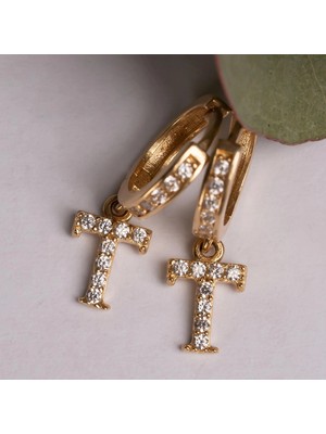 Hakan Mücevherat Sallantılı Taşlı T Harfi 14 Ayar Altın Küpe