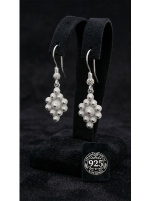 Roza Silver 925 Ayar Geleneksel Telkari Midyat Bereket Serisi Mekik Sallantılı Kanca Gümüş Küpe