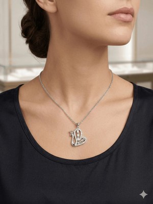Stainless Steel 316L Çelik Taşlı Gümüş Renk Kuğu Kolye