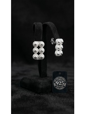 Roza Silver 925 Ayar Geleneksel Telkari El Işçiliği Midyat Bereket Serisi Dikdörtgen Çivili Gümüş Küpe