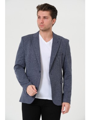 Bonesti Erkek Slim Fit Blazer Ceket Mavi Kırçıllı