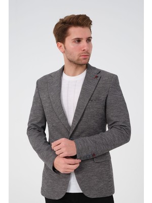 Bonesti Erkek Slim Fit Blazer Ceket Gri Desenli