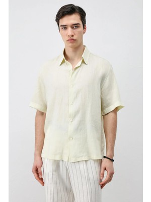 Antioch Sarı 100% Keten Relaxed Erkek Gömlek