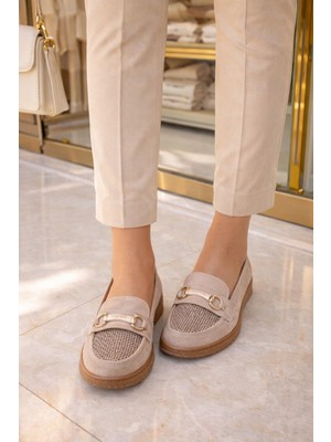 ModaOnn Kadın Süet  Tokalı Loafer