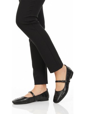 Ayakmod Siyah Kemerli Hafif Kadın Babet Ayakkabı 351080 Z