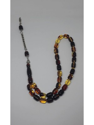 Dergah Tesbih Fosilli Beyrut Damlası Toz Kehribar Tesbih Gümüş Kaplama Püsküllü +Hediyelik Tesbih Kutusu