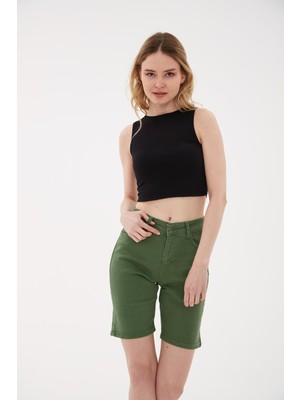 Fashion Friends Pamuklu Dar Kalıp Bisiklet Yaka Crop Bluz Bayan Bluz 26Y0326K1