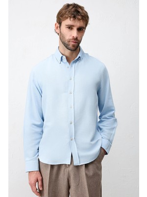 Antioch Bebe Mavi Keten Karışımlı Relaxed Fit Erkek Gömlek