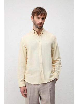 Antioch Sarı Keten Karışımlı Relaxed Fit Erkek Gömlek