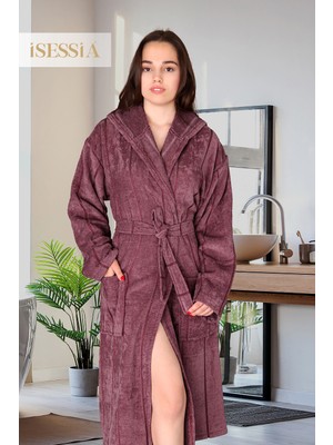 Isessia Mila Pamuklu Kapüşonlu Bornoz | Kadın & Erkek | Yumuşak Banyo Bornozu