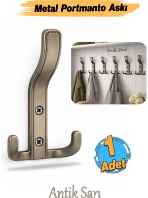Badem10 Aytuğ Portmanto 1 Adet Antik Sarı Dolap Askılık Duvar Askılığı Vestiyer Mutfak Elbise Kıyafet Askı