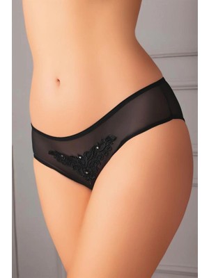 Aria's Closet Arias Closet Güpürlü Taşlı Siyah Tül Fantezi Külot