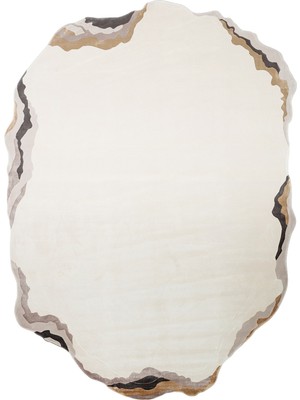 Akbel Halı Utopia Utp 10 Krem Gold Amorf Tasarımlı Modern Viskon Halı Oval Kesim Yıkanabilir Salon Halısı