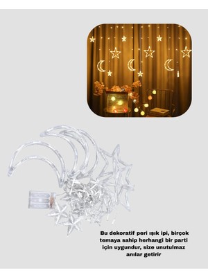 Asa Store 126 Led’li Yıldız Ay Perde Işık Prizden Çalışan Dekoratif Aydınlatma
