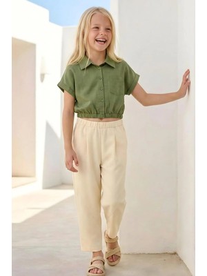 Queen Kids Kız Çocuk Denin Baggy Pantolon Krem