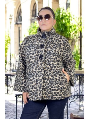 Kalın Düğme Detay Hakim Yaka Astarsız Büyük Beden Mevsimlik Peluş Ceket