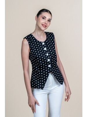MissVina Puantiye Desenli Kısa Yelek 9144