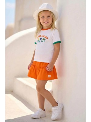 Queen Kids Kız Çocuk Fırfırlı Örme Şort Turuncu